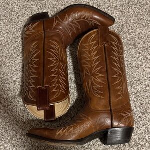 Larry Mahan Tan Leather Cowboy Boots